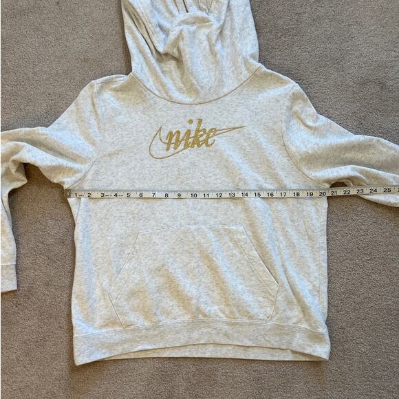 Nike Womens High Neck Gold Logo Hoodie Sweatshirt Size M Gray Fleece Athleisure - Picture 5 of 6